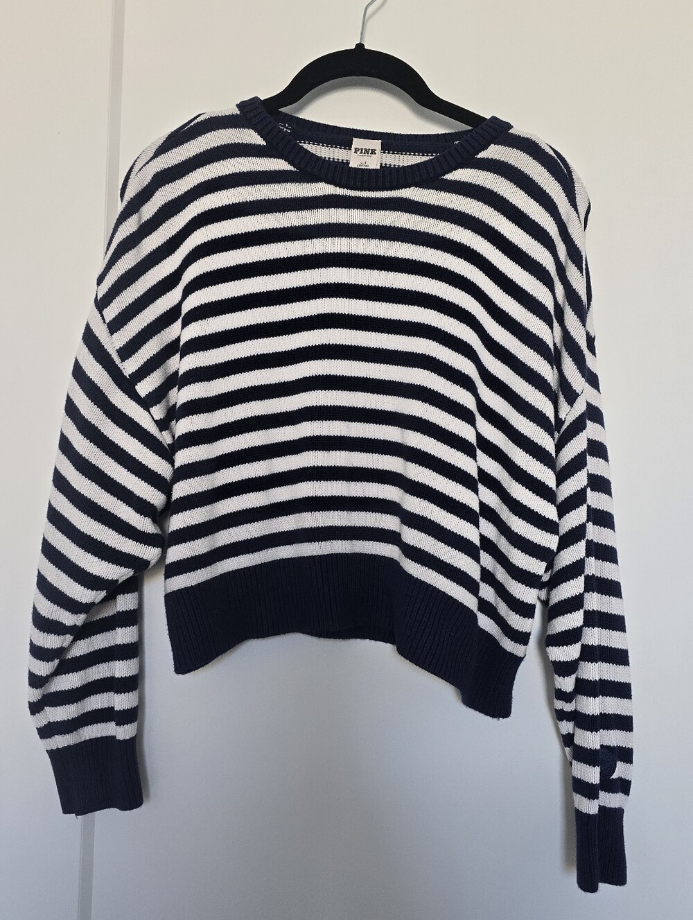 PINK Victoria's Secret Navy and White Striped Crewneck Sweater